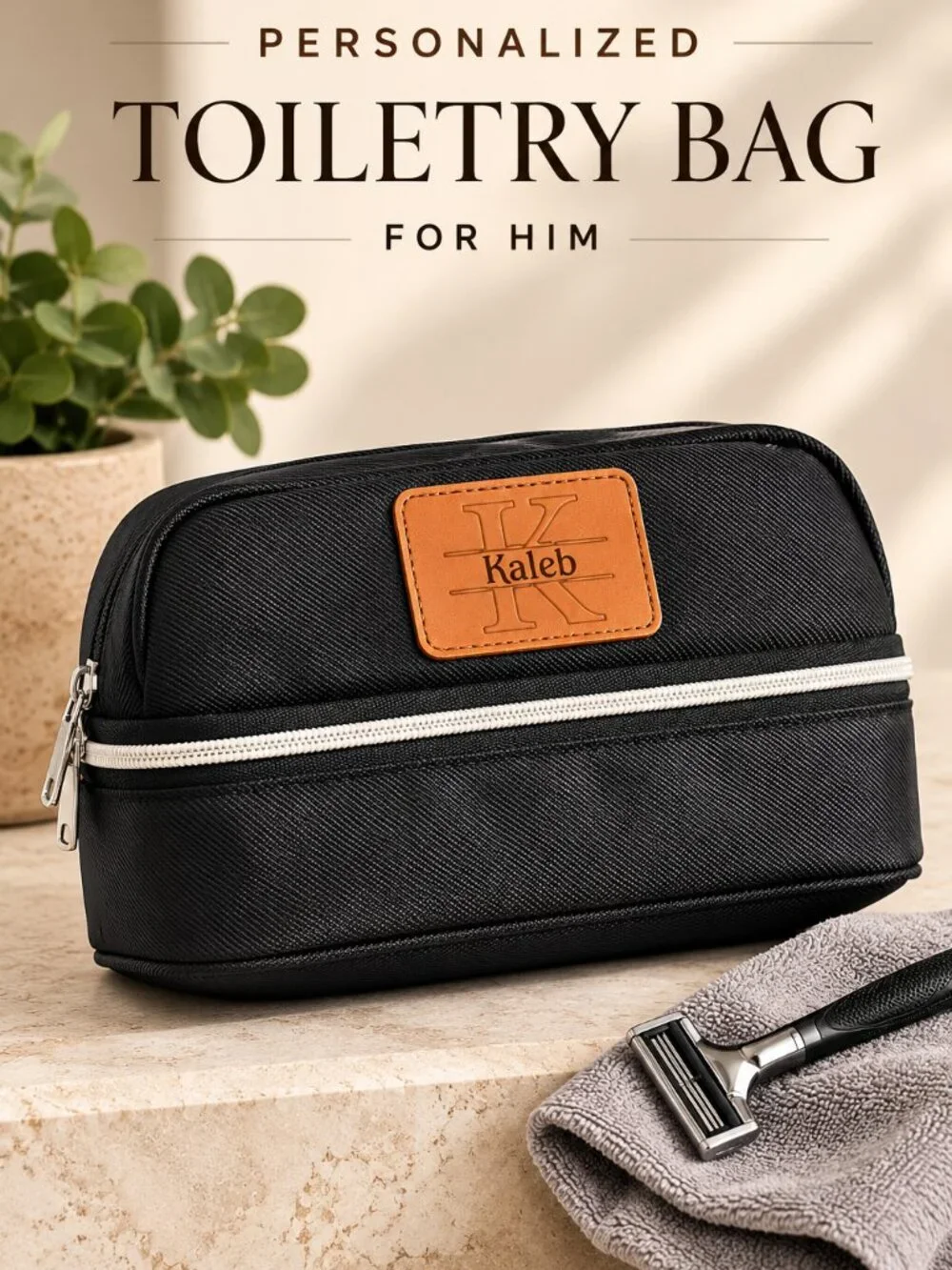 Personalized Men’s Toiletry Bag Black/Brown “Austin”